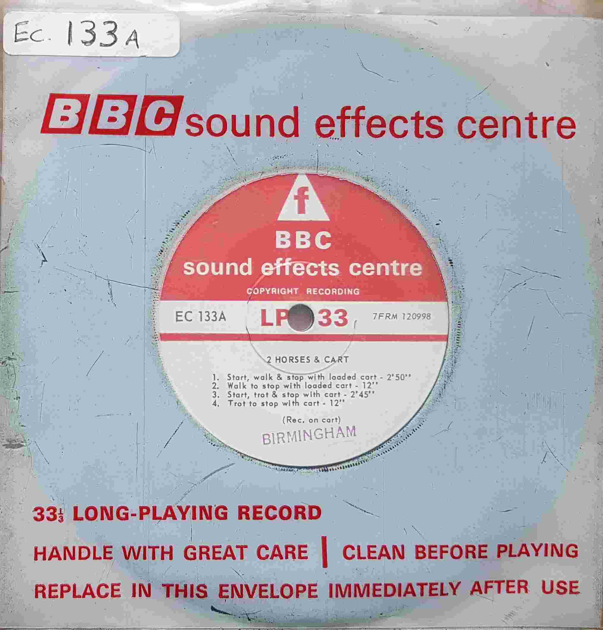 Picture of EC 133A Horses & cart (Recorded on cart) by artist Not registered from the BBC records and Tapes library